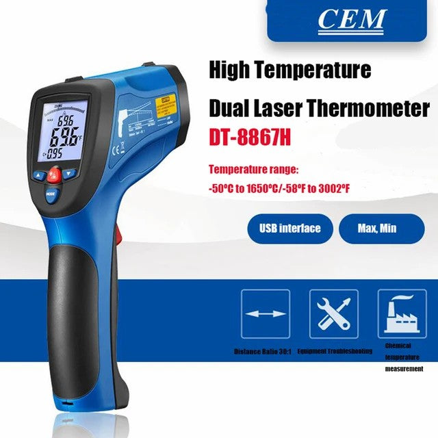 CEM DT-8867H DT-8868H DT-8869H Professional Range Dual Laser Infrared Thermometer Temperature Gun Industrial High Temperature CEM DT-8867H DT-8868H DT-8869H Professional Range Dual Laser Infrared Thermometer Temperature Gun Industrial High Temperature
